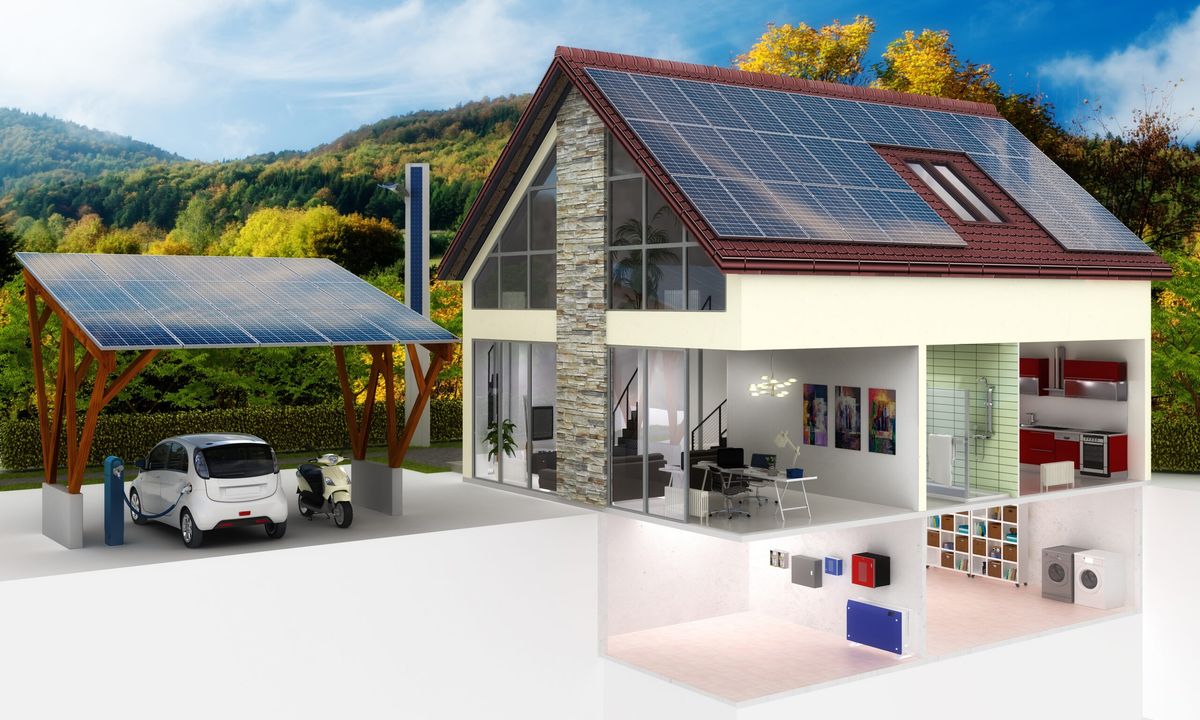 Energiehaus mit Photovoltaik, Speicher und E-Ladestation